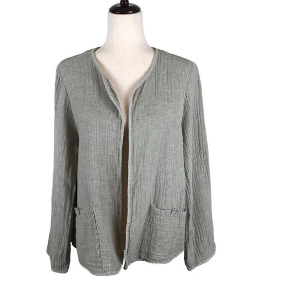 Adrienne Vittadini gray linen blend open cardigan L - Picture 1 of 8